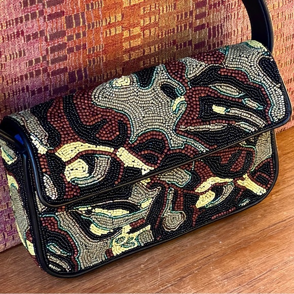 🌺🎉HP🎉🌺 NWOT Staud Beaded Tommy Shoulder Bag Tropical Camo 🌟Rare Find🌟 - Picture 4 of 16